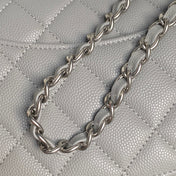 CHANEL 25S FLAP BAG 19 IN CHARCOAL GRAY CALFSKIN SILVER HARDWARE