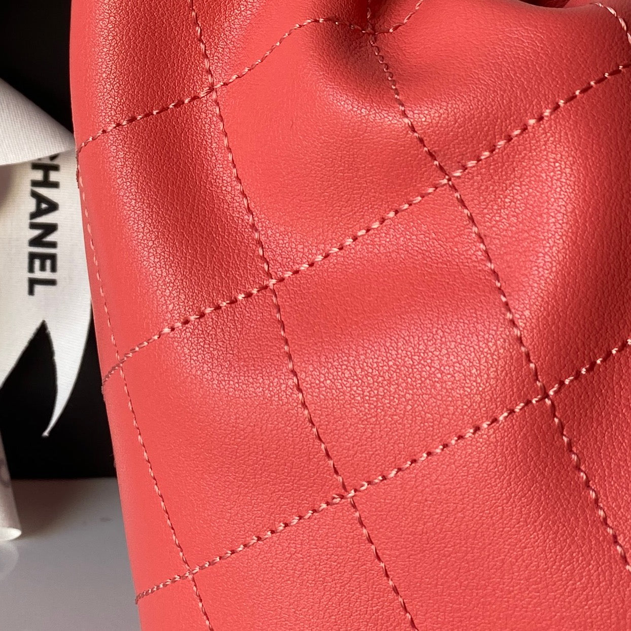 CHANEL 25S HOBO BAG 32 IN CORAL RED LAMBSKIN