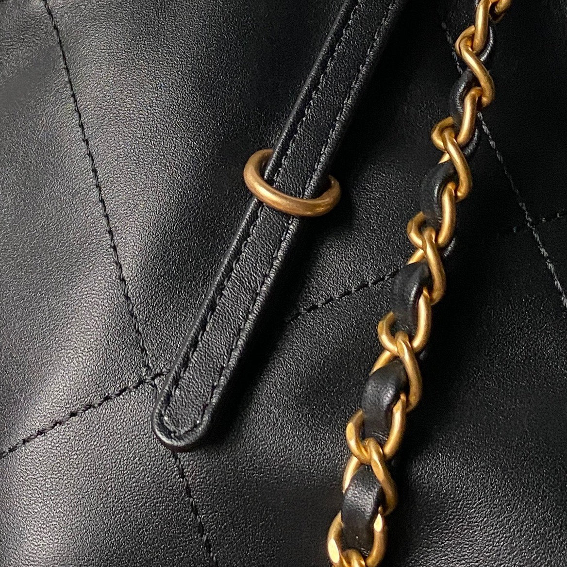 CHANEL 25S TOTE BAG 28 IN BLACK CALFSKIN WITH GOLD HARDWARE