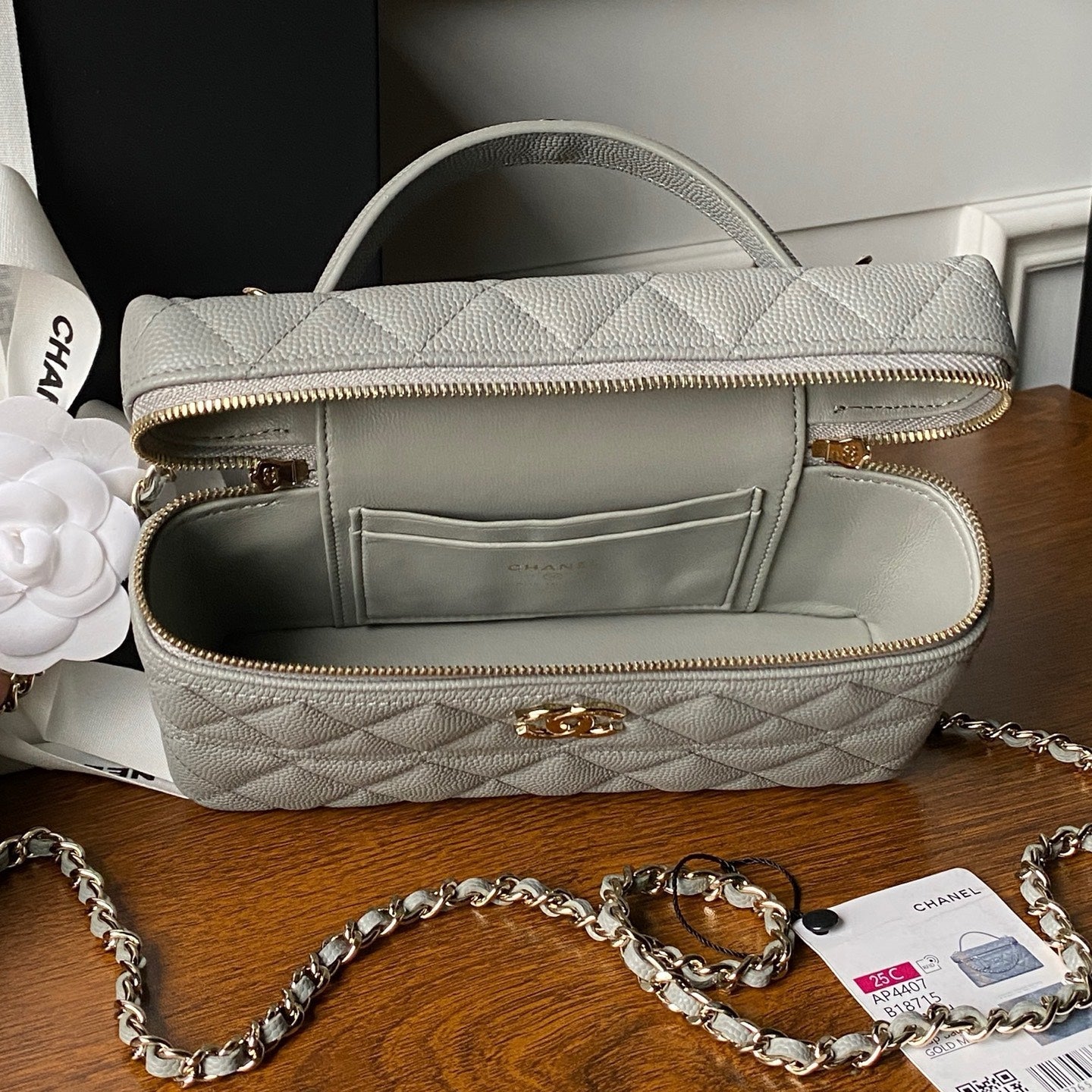 CHANEL 25S VANITY BAG 20 IN GREY CAVIAR LEATHER
