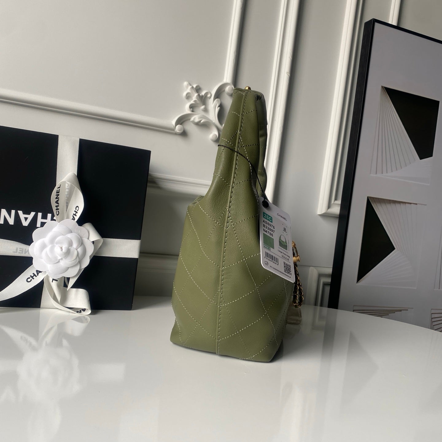 CHANEL 25S HOBO BAG 32 IN DARK GREEN LAMBSKIN