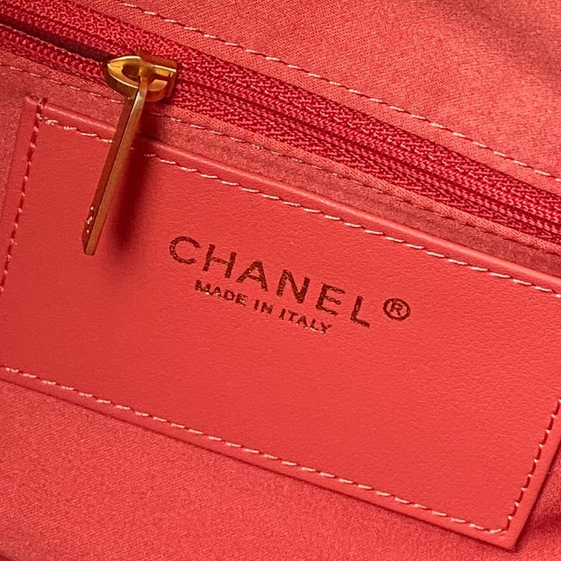 CHANEL 25S HOBO BAG 45 IN CORAL RED LAMBSKIN