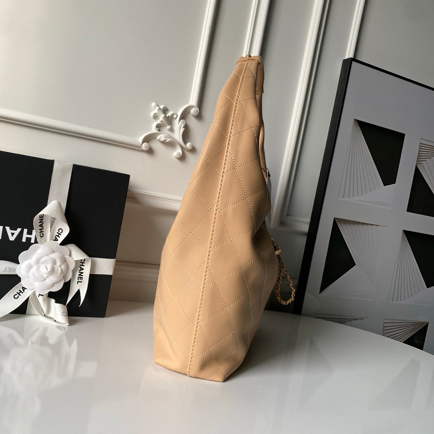 CHANEL 25S HOBO BAG 45 IN WARM SAND BEIGE LAMBSKIN