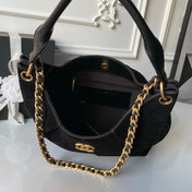 CHANEL 25S HOBO BAG 31 IN BLACK SUEDE WITH GOLD HARDWARE
