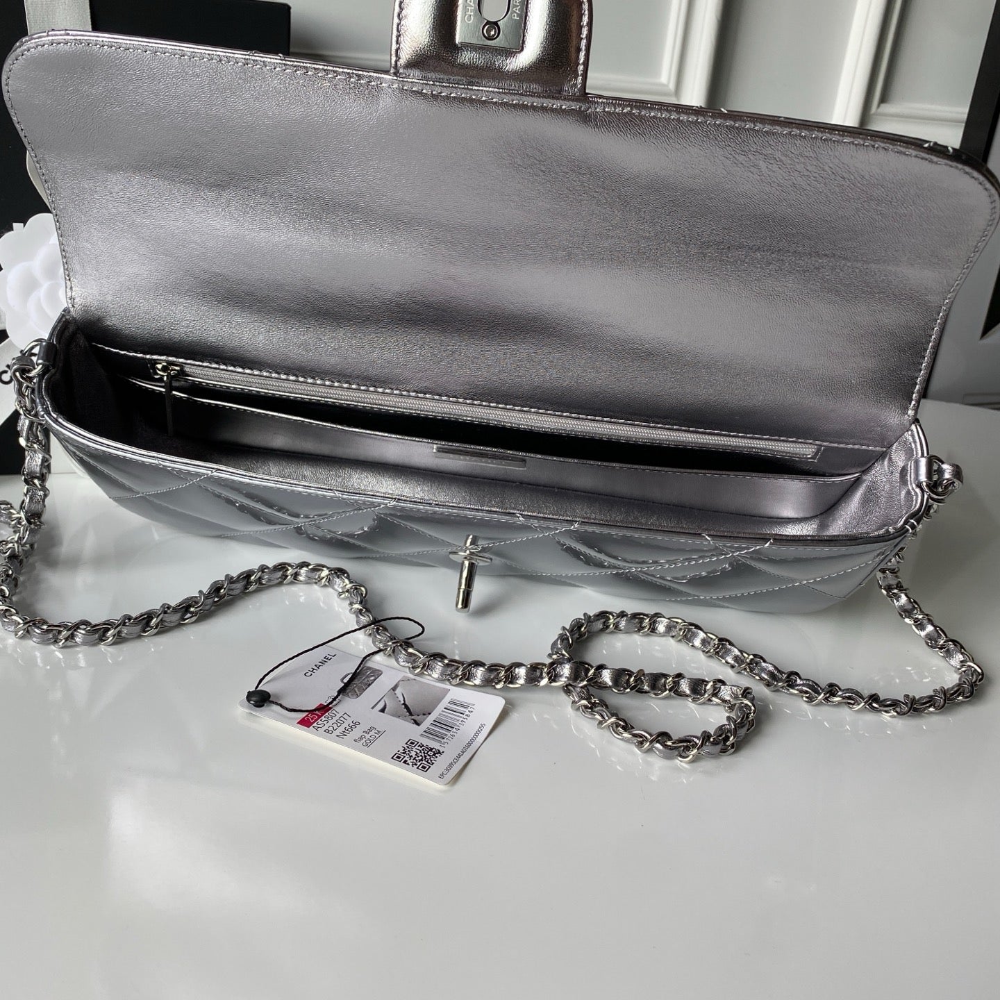 CHANEL 25S FLAP BAG 29 IN SILVER METALLIC CALFSKIN