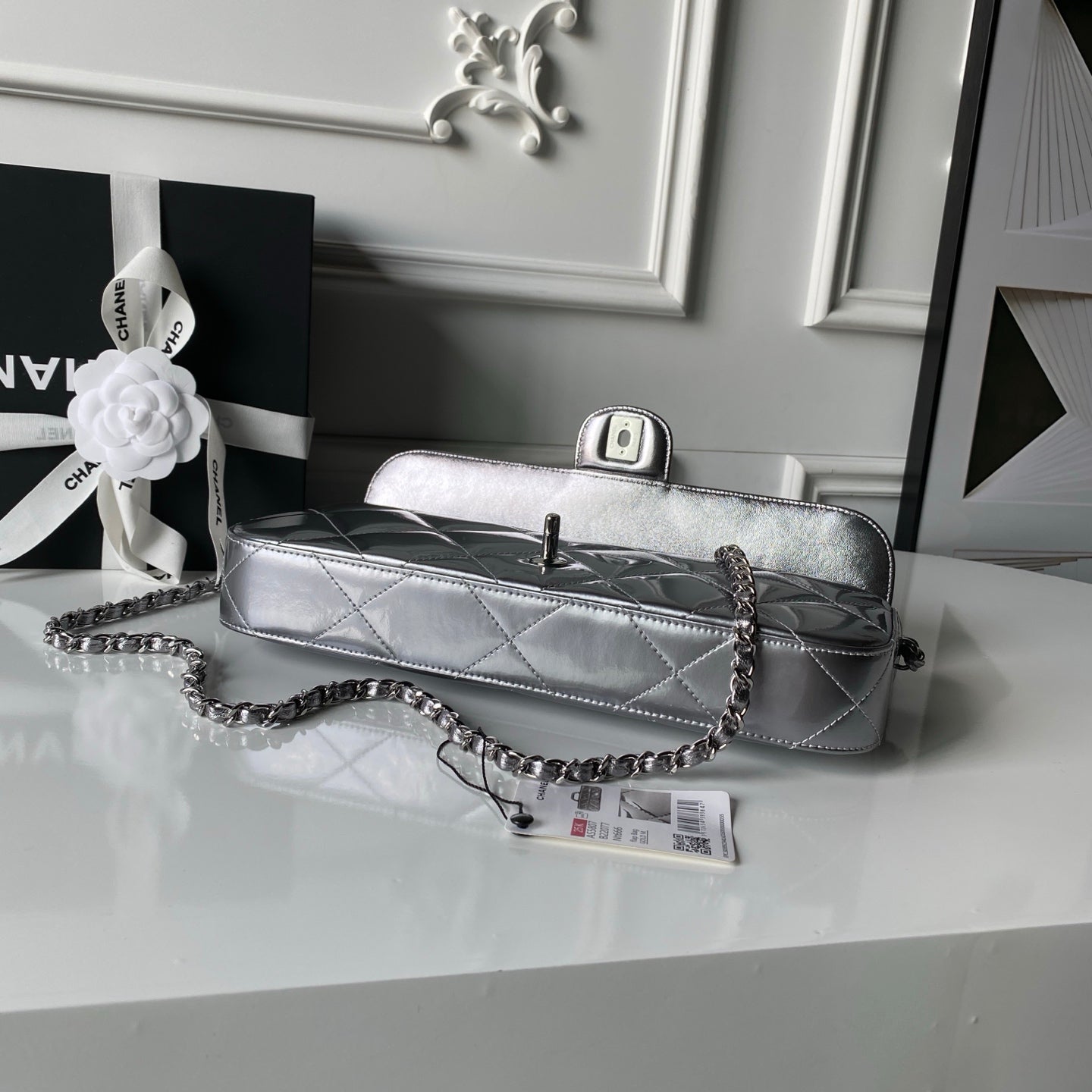 CHANEL 25S FLAP BAG 29 IN SILVER METALLIC CALFSKIN