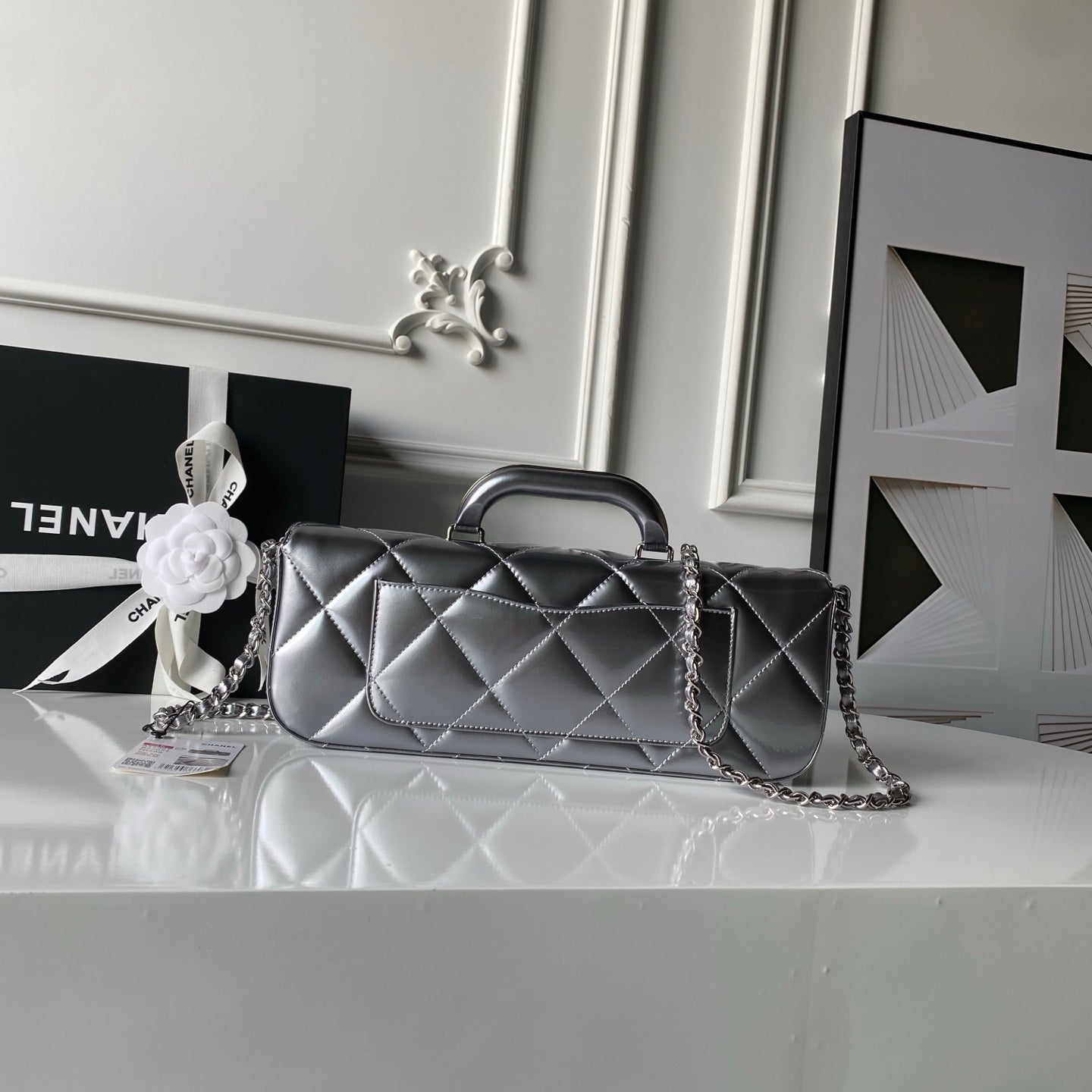 CHANEL 25S FLAP BAG 29 IN SILVER METALLIC CALFSKIN