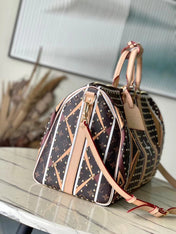 KEEPALL BANDOULIÈRE 50 IN PARFLECHE PATTERN MONOGRAM CANVAS