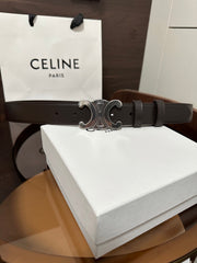 TRIOMPHE BELT 30MM IN DARK BROWN CALFSKIN WITH SILVER BUCKLE