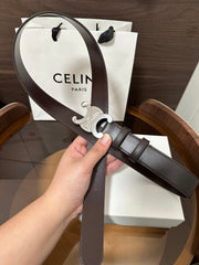 TRIOMPHE BELT 30MM IN DARK BROWN CALFSKIN WITH SILVER BUCKLE