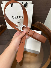 TRIOMPHE BELT 30MM IN BROWN CALFSKIN WITH SILVER BUCKLE