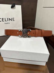 TRIOMPHE BELT 30MM IN BROWN CALFSKIN WITH SILVER BUCKLE
