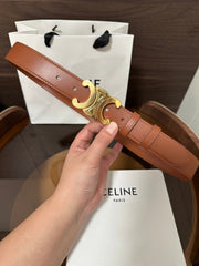 TRIOMPHE BELT 30MM IN BROWN CALFSKIN WITH GOLD BUCKLE