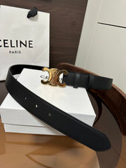 TRIOMPHE BELT 30MM IN BLACK CALFSKIN WITH GOLD BUCKLE
