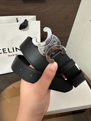 TRIOMPHE BELT 30MM IN BLACK CALFSKIN WITH SILVER BUCKLE