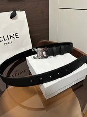 TRIOMPHE BELT 30MM IN BLACK CALFSKIN WITH SILVER BUCKLE