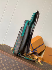 AVENUE SLINGBAG 31 IN BROWN MIX GREEN DAMIER GRAPHITE CANVAS