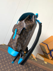 LV 25S CHRISTOPHER BACKPACK 48 IN BROWN AND CAPRI BLUE CANVAS MONOGRAM