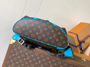 LV 25S CHRISTOPHER BACKPACK 48 IN BROWN AND CAPRI BLUE CANVAS MONOGRAM