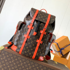 LV 25S CHRISTOPHER BACKPACK 48 IN BROWN AND VERMILION CANVAS MONOGRAM