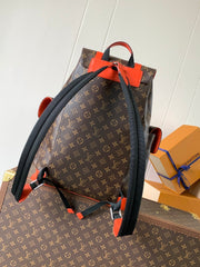 LV 25S CHRISTOPHER BACKPACK 48 IN BROWN AND VERMILION CANVAS MONOGRAM