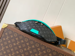 LV 25S DISCOVERY BUMBAG 44 IN BLACK AQUA MONOGRAM ECLIPSE CANVAS AND CALFSKIN