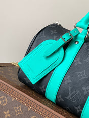LV 25S KEEPALL 25 WITH SHOULDER STRAP IN BLACK AQUA COATED MONOGRAM ECLIPSE CANVAS AND CALFSKIN
