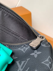 LV 25S KEEPALL 25 WITH SHOULDER STRAP IN BLACK AQUA COATED MONOGRAM ECLIPSE CANVAS AND CALFSKIN