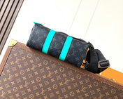 LV 25S KEEPALL 25 WITH SHOULDER STRAP IN BLACK AQUA COATED MONOGRAM ECLIPSE CANVAS AND CALFSKIN