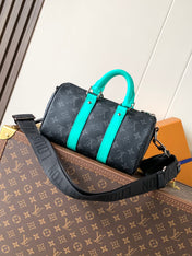 LV 25S KEEPALL 25 WITH SHOULDER STRAP IN BLACK AQUA COATED MONOGRAM ECLIPSE CANVAS AND CALFSKIN