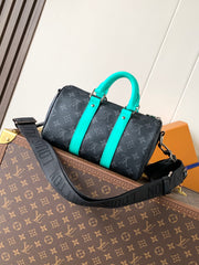LV 25S KEEPALL 25 WITH SHOULDER STRAP IN BLACK AQUA COATED MONOGRAM ECLIPSE CANVAS AND CALFSKIN