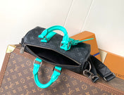 LV 25S KEEPALL 25 WITH SHOULDER STRAP IN BLACK AQUA COATED MONOGRAM ECLIPSE CANVAS AND CALFSKIN