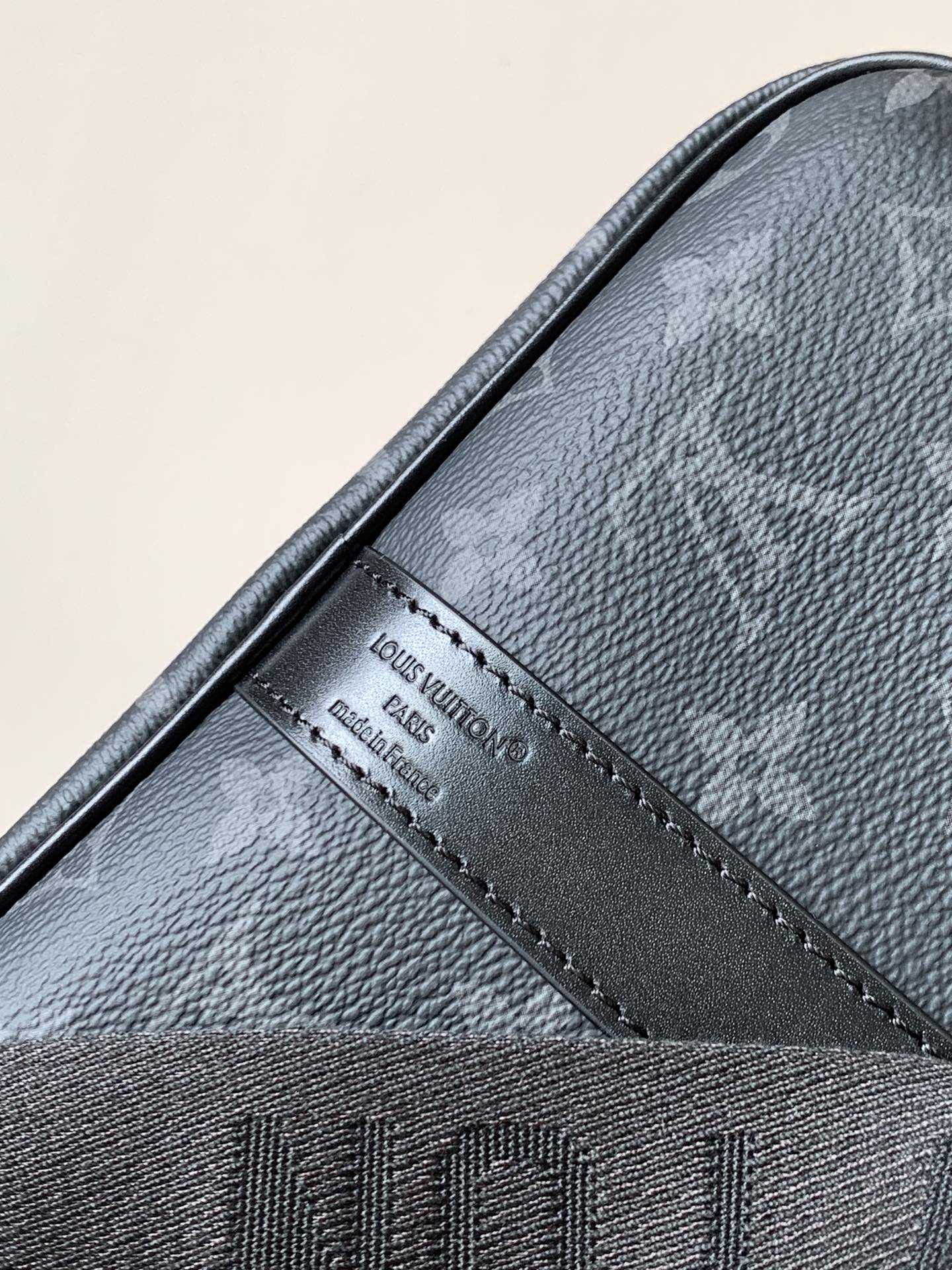 LV 25S KEEPALL 45 WITH SHOULDER STRAP IN BLACK ORANGE COATED MONOGRAM ECLIPSE CANVAS AND CALFSKIN