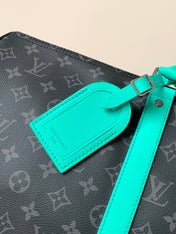 LV 25S KEEPALL 50 WITH SHOULDER STRAP IN BLACK AQUA COATED MONOGRAM ECLIPSE CANVAS AND CALFSKIN