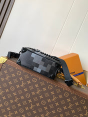 LV 25S MINI SOFT TRUNK BOX BAG 18 IN DAMOFLAGE BLACK CANVAS AND CALFSKIN