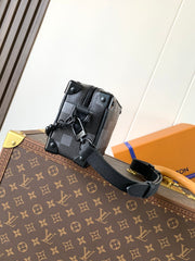 LV 25S MINI SOFT TRUNK BOX BAG 18 IN DAMOFLAGE BLACK CANVAS AND CALFSKIN