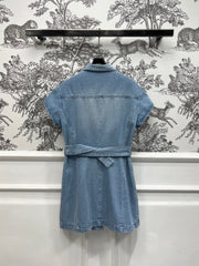 JEAN DRESS WITH FLUTTER SLEEVES DENIM JACQUARD DUSTY BLUE 266734