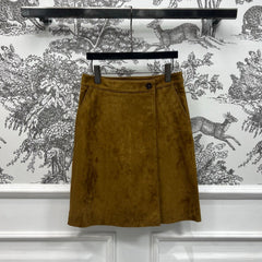MIU MAHOGANY DOWN GOATSKIN SUEDE SKIRT 274613