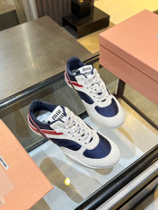 MIUMIU 26S SNEAKERS IN NAVY BLUE AND WHITE FABRIC AND SUEDE