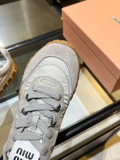MIUMIU 26S SNEAKERS IN GRAY FABRIC AND SUEDE