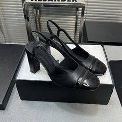 slingback beige black lambskin square toe 9.5