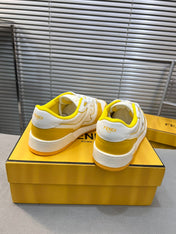 FENDI MATCH LOW TOPS IN BRIGHT YELLOW MIX WHITE CALFSKIN AND MESH