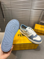 FENDI MATCH LOW TOPS IN CERULEAN BLUE MIX WHITE CALFSKIN AND MESH