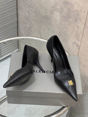 BALENCIAGA 25S HIGH-HEEL SHOES 85 MM IN BLACK COW LEATHER WITH GOLD HARDWARE