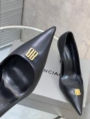 BALENCIAGA 25S HIGH-HEEL SHOES 85 MM IN BLACK COW LEATHER WITH GOLD HARDWARE