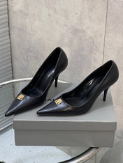 BALENCIAGA 25S HIGH-HEEL SHOES 85 MM IN BLACK COW LEATHER WITH GOLD HARDWARE