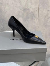 BALENCIAGA 25S HIGH-HEEL SHOES 85 MM IN BLACK COW LEATHER WITH GOLD HARDWARE