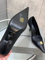 BALENCIAGA 25S HIGH-HEEL SHOES 85 MM IN BLACK COW LEATHER WITH GOLD HARDWARE