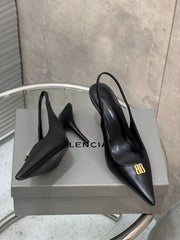 BALENCIAGA 25S HIGH-HEEL SLINGBACK 85 MM IN BLACK COW LEATHER WITH GOLD HARDWARE