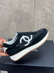 CHANEL 26S RUNNING SNEAKERS IN BLACK SUEDE AND MESH CC LOGO